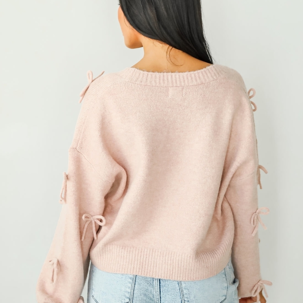 Elegant Pink Bow-Detail Cardigan - Picture 8 of 10